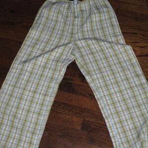 Princess Polly high waisted green plaid trousers